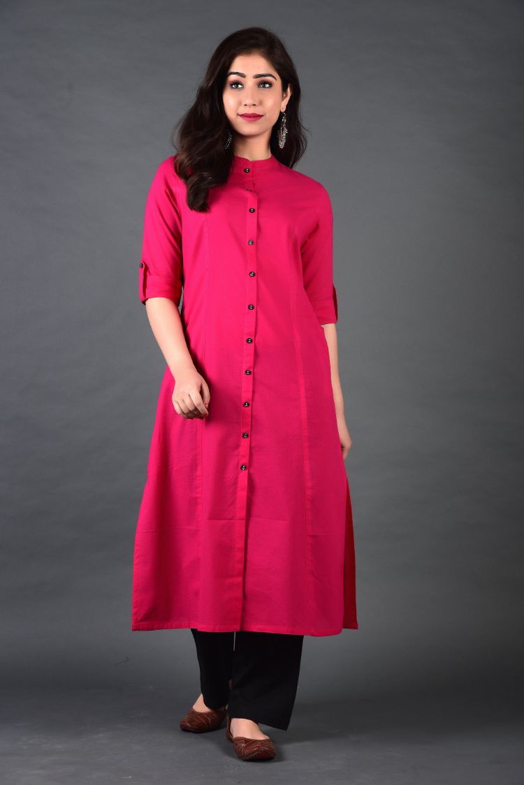Floral Hand Embroidered Straight Kurta with Pants - Dark Pink – FASHOR